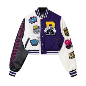 Veste universitaire courte pour hommes et femmes, vêtements de rue vintage violet, broderie de baseball, veste universitaire HBCU pour hommes - Product Image 1