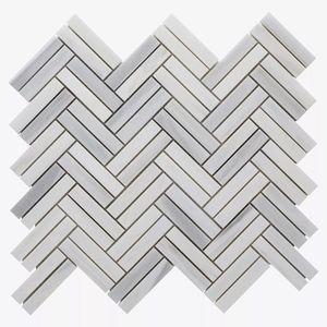 Mosaico de Mármol Blanco, Diseño de Espiga Doble de 3 Puntas, Pulido, 8mm de Grosor, Moderno, para Pared Interior, Baño, Resistente al Agua - Product Image 1