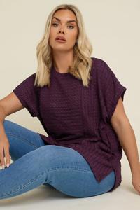 Haut pour femme en tissu texturé violet foncé, à couture fendue, ample, imprimé estival, écologique - Product Image 3