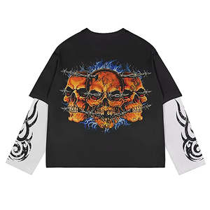 Custom Distressed Vintage Acid Washed Poplin <b>Collarless</b> Short Sleeve <b>Men's</b> Summer Streetwear Cartoon Print Anti-Pilling Casual - Product Image 2