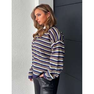Cardigan long rayé boutonné pour femme, en tricot simple, pour le printemps, l'automne et l'hiver - Product Image 5