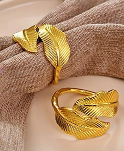 Ronds de serviette feuille d'or réglables meilleurs prix vaisselle porte-serviette décoratif pour les vacances ronds de serviette moulés décoratifs - Product Image 3