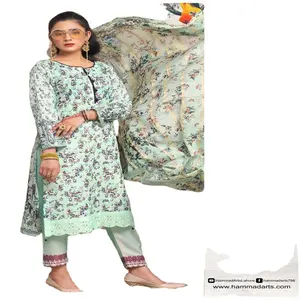 Venta al por mayor de 3 piezas de pollo impreso Kari y Makhmal Dupatta pantalones de algodón-Ropa india y pakistaní - Product Image 1