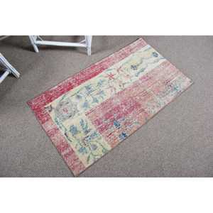 Vintage Turkish Rug 2.1x3.9 ft, <b>Red</b> Small Check <b>Wool</b> Rug - Product Image 2