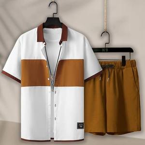 Ensemble décontracté pour homme en deux pièces, t-shirt à manches courtes et short en tricot tissé, séchage rapide, imprimé, pour l'été - Product Image 3