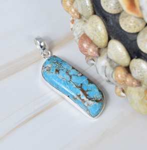 Colgante de joyería hecho a mano de estilo bohemio para mujer, piedra preciosa turquesa azul, Plata de Ley 925 con sello 925, colgante de plata, joyería - Product Image 1