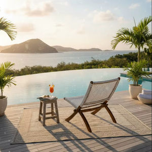 Chaise longue traditionnelle avec base en bois massif, tissage en treillis renforcé, fer, chambre à coucher et salon, meubles en métal - Product Image 1