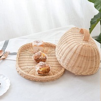 Ensemble de paniers à nourriture en rotin tressé écologiques - Plateau de service décoratif en osier avec couvercle pour le pain, les pâtisseries, les fruits