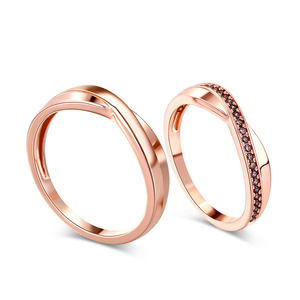 Jeulia 24K Gold Plated Sterling <b>Silver</b> Geometric Crossover Couple Wedding <b>Rings</b> - Product Image 3