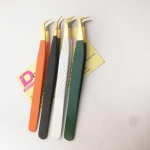 Pinzas profesionales para pestañas, acero inoxidable, recubiertas de Color con puntas chapadas en oro, pinzas para extensión de pestañas injertadas con polvo de diamante - Product Image 1