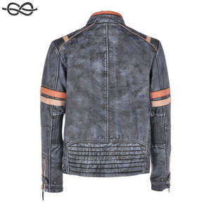 Automne Veste Hommes Mode Bureau Casual Classique Vintage Style Bleu Noir En Cuir Biker Veste Mode Hommes - Product Image 4