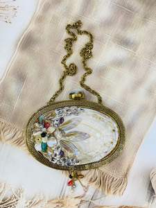 Luxurious Artisan Crafted Evening <b>Clutch</b> <b>Bag</b> Exquisite Brass & Crystal Stones <b>Pearl</b> Adorned Decorations - Product Image 4