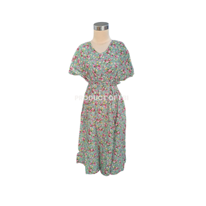 Alta calidad moda modesta invierno verano rayón tejido patrón Floral manga corta Mujer noche ropa de dormir vestido cintura elástica - Product Image 1