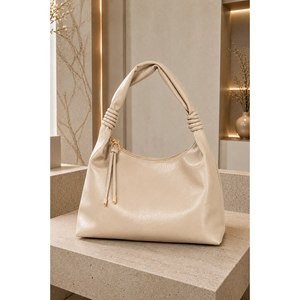 Elegante Bolso de Mano de Cuero Beige Vintage para Dama, con Correa Única, Cierre de Cremallera, Cuero Genuino, Impermeable, Geométrico, para Verano - Product Image 1