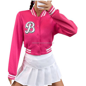 Chaqueta Casual Bordada con Letras, Chaqueta Original con Mangas Largas y Logotipo Personalizado, Chaqueta Corta de Béisbol con Cuello Varsity para Mujer - Product Image 4