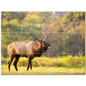 Mural de pared de azulejo de cerámica de ciervo PT500440 32 "W X 24" H Juego de 12 azulejos de cerámica 8x8 - Product Image 1