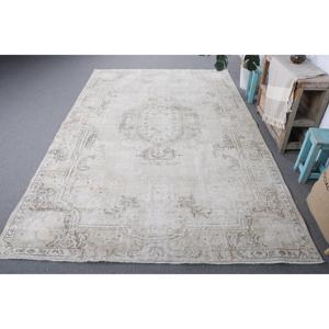 Tapis turc vintage, tapis de 6,2 x 9,8 pieds, tapis en laine blanc gris à pois - Product Image 1