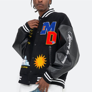 OEM personalizado chaqueta de lana Varsity de los hombres de estilo de calle de gran tamaño Bomber bordado Chenille Logo Stand Collar Patchwork Diseño - Product Image 3