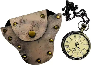 Reloj de bolsillo náutico Vintage Victoria London de latón antiguo decoración del hogar con cadena y Funda de cuero - Product Image 3