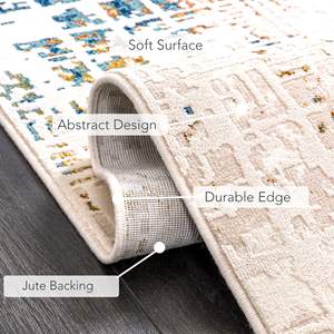 Tapis d'intérieur bohème contemporain beige-bleu à poils courts Netline 120x180cm pour salon, chambre, cuisine, couloir - Product Image 2