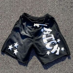 กางเกงขาสั้นลำลองฤดูร้อนผ้าฝ้ายพิมพ์ลายพัฟฟ์ประดับคริสตัลฟอกสีสไตล์สตรีทแวร์สำหรับผู้ชาย - Product Image 3