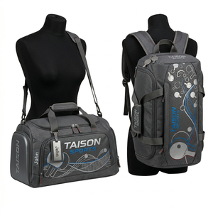 Sac de tennis de table pour femme en polyester 600D de haute qualité, 320 GSM, gris, structure multi-panneaux, logo personnalisé par transfert thermique, sac de sport sur mesure - Product Image 1