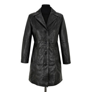 Manteau trench en cuir véritable vert long et ajusté pour femmes, streetwear, ODM, hiver, écologique, séchage rapide, imperméable, nouveau classique - Product Image 1