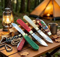 Couteau pliant de style vintage avec manche en os naturel, coquille et bois de cerf, idéal pour le camping en plein air, la survie et l'EDC.