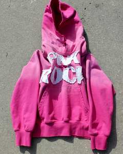 High Fashion <b>Pink</b> Sun Faded Pullover <b>Hoodie</b> Designer Pattern 100% Cotton Hot Selling Fabric Distressed Embroidered <b>Hoodie</b> - Product Image 2