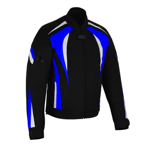 Men's Cordura Waterproof CE Armoured Textile Motorcycle Jacket Black with Blue/White Panels Summer Adventuring Motorbike Jacket - Product Image 4