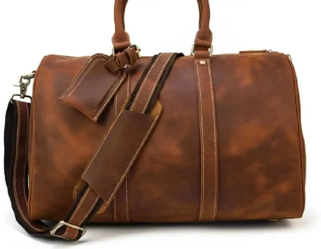 Bolsa de couro duffle feita à mão, com compartimento para sapatos, personalizada, grande, fim de semana, para férias