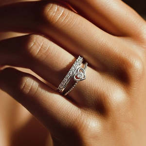 NOVAMART Fine Zarkan 925 Sterling Silver <b>Crown</b> Heart <b>Ring</b> with American Diamond Free Size for Engagement Wholesale Export - Product Image 1