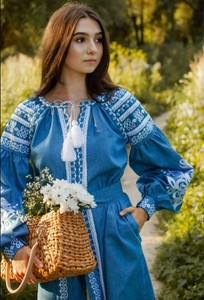 Robes brodées longueur genou pour femmes, broderie florale, manches longues, col en v, robe de soirée avec pompon - Product Image 4