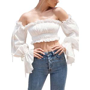 Newly Fashion Design 100% Cotton Plain Style Turtle Neck Dropped Shoulders Elastic Waist Casual Wear Women Crop <b>Top</b> Lining Print - Product Image 6