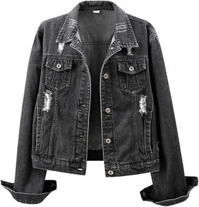 แจ็กเก็ตผ้ายีนส์ยาวสีน้ำเงินสำหรับผู้หญิงซักได้ทำจากผ้าฝ้าย100% สีฟ้าสำหรับฤดูหนาวฤดูใบไม้ร่วง - Product Image 2