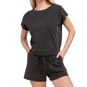 Traje informal de dos piezas marrón claro 2025 para mujer, de talla grande de cintura alta pijama holgado, pantalones cortos, conjunto de chándal para mujer de talla grande - Product Image 2