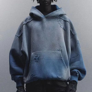 Sun Faded Hoodie French Terry Custom Distressed Détruit Heavy 100% Cotton Zip up Acid Wash Vintage Sun Faded Hoodie - Product Image 3