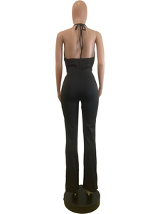 Monos de moda para mujer, mono Sexy de una pieza calado con cuello Halter, mono largo de longitud Irregular suave y profundo de Color 2025 - Product Image 6