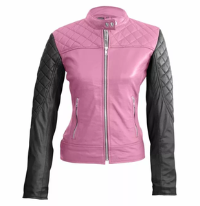 Chaqueta de cuero genuino de motorista para mujer de la mejor calidad, informal, ajustada, estilo moderno, relleno de algodón transpirable, XL, venta al por mayor, Pakistán - Product Image 1