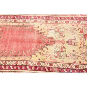 Alfombra turca Vintage 4,4X6,5 pies Rojo Beige Lana Kilim Gran diseño de pasillo rectangular abstracto Látex de 10mm Para áreas grandes - Product Image 5