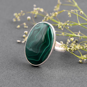 เครื่องประดับแหวนพลอยมาลาไคต์ธรรมชาติเงินแท้ 925 ขนาดใหญ่ - Product Image 3