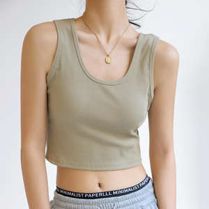 Mujeres Crop Tank Tops Verano Sin mangas Básico Acanalado Tank Top con impresión de logotipo personalizado - Product Image 5