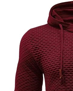 Sweat-shirt à capuche en tricot texturé marron personnalisé pour homme, manches longues, décontracté, streetwear, vêtements d'hiver avec capuche et cordon de serrage - Product Image 3