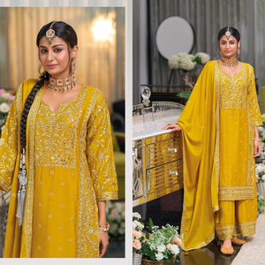 New Chino Viscose avec broderie et Khalid Work Kurti avec ensembles de haussement d'épaules pour femmes - Product Image 1