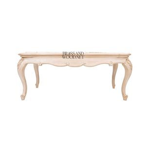 Table basse rectangulaire de luxe avec plateau en marbre blanc veiné gris et cadre finition crème sculpté à la main pour les intérieurs classiques - Product Image 2