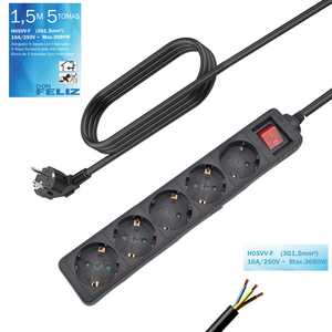 Regleta alargadora de 5 enchufes, 16A/250V 3680W, 1,5/3/5m de longitud, color negro, Don Feliz - Product Image 1