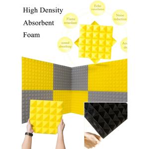 Panneaux muraux acoustiques modernes en placage, lot de 4, design pyramidal, 0,5 m x 0,5 m, 2 po d'épaisseur, jaune, pour salon et hôtel - Product Image 4