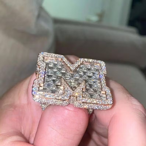 <b>925</b> Sterling <b>Silver</b> Custom Letter Iced Out VVS Moissanite Diamond Hip HOp Initial Luxury Statement <b>Ring</b> Gift For Him And Her - Product Image 1