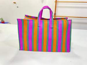 Custom Eco-Friendly Fashion Reusable <b>Zipper</b> Recycled <b>Nylon</b> Woven Striped Shopping <b>Bag</b> Handloom Made Beach Cosmetic Cases - Product Image 3