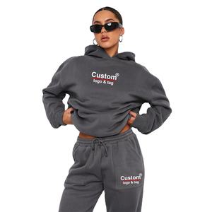 Sudadera con capucha de gran tamaño para mujer de algodón 100% de alta calidad, chándal cálido de lana de 2 piezas, pantalón transpirable y diseño impreso - Product Image 4